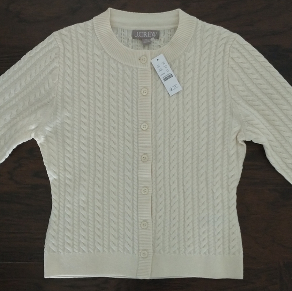 J. Crew Sweaters - J-CREW Cable-knit crewneck cardigan in merino wool, NWT